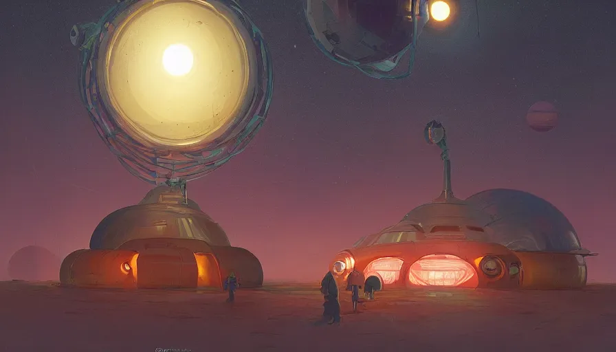 Image similar to spacecraft that move in a spiral around a sphere and open up in the centre at night, the first glimpse into new worlds by simon stalenhag and marc simonetti, trending on artstation