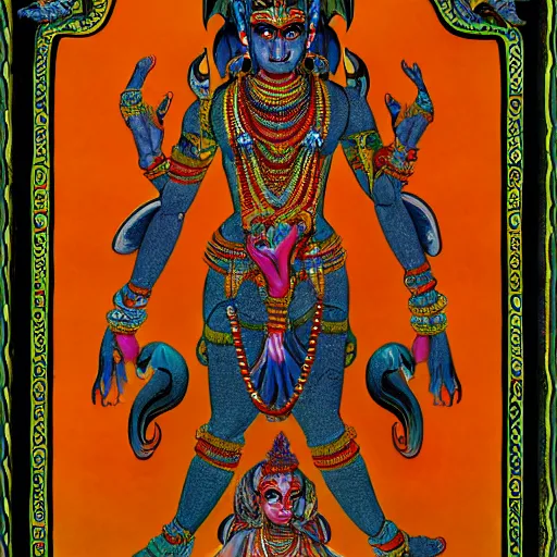 Prompt: A portrait of a Vishnu demon, four arms, very coherent symmetrical artwork ultra HD, 4k