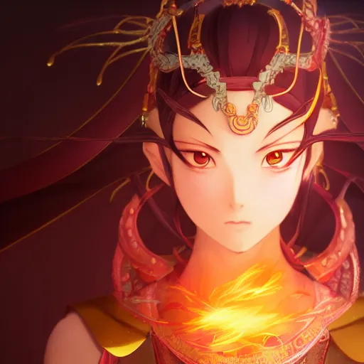 Image similar to portrait of nezha the god of flaming lotus, anime fantasy illustration by tomoyuki yamasaki, kyoto studio, madhouse, ufotable, square enix, cinematic lighting, trending on artstation