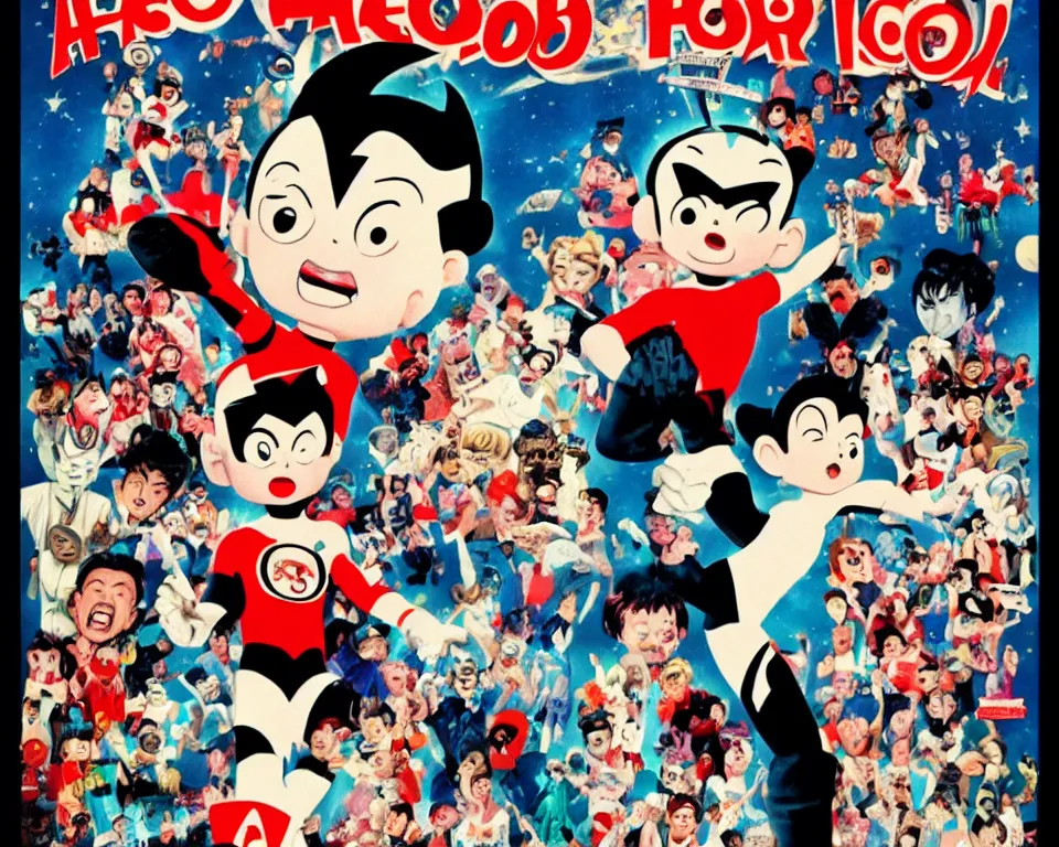 Prompt: a horror movie poster featuring Astro Boy in Las Vegas