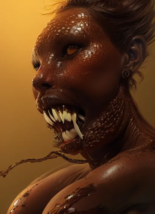 Image similar to female black and brown venom, naturel, hyper detailed, digital art, trending in artstation, cinematic lighting, studio quality, smooth render, unreal engine 5 rendered, octane rendered, art style by klimt and nixeu and ian sprigger and wlop and krenz cushart