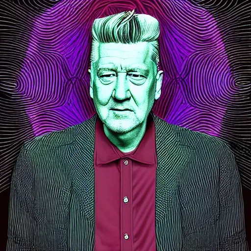 Prompt: a detailed digital art of David Lynch in the style of Alex Grey and Kubrick, fantasy, 8k, ornate, intricate