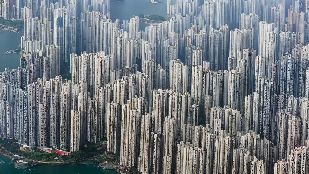 Image similar to a tornado ripping through the city of hong kong, aerial photography,