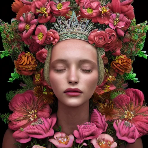 Image similar to the flower queen, 4 k, intricate detailed, jaw dropping, gorgeous, surreal, octane render