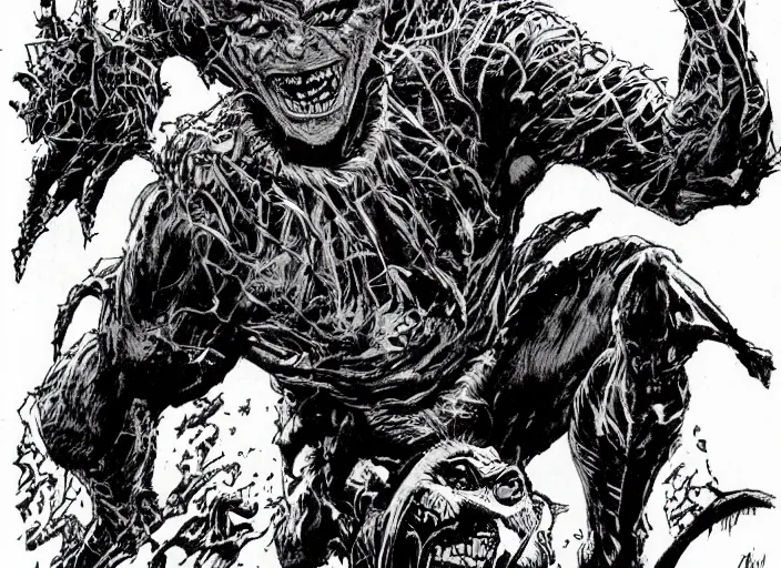 Prompt: green goblin illustration by mike ploog