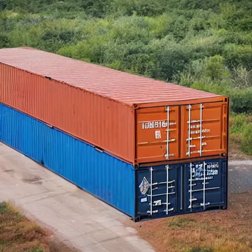 Prompt: photograph of a shipping container tyrannosaurus rex in a freight yard