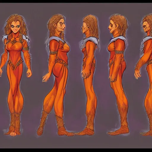 Prompt: character reference sheet of a fire mage. Art by Alex Horley