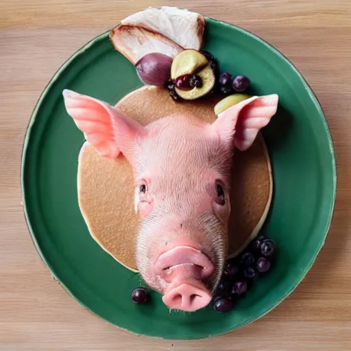 Prompt: whole pig on a pancake