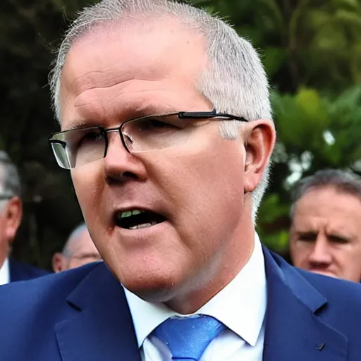 Image similar to scott morrison doing a press conference with jesus christ