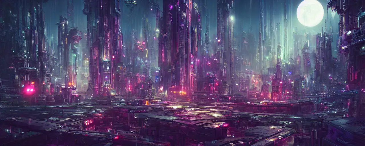 Image similar to ” otherwordly futuristic city at night, [ cinematic, detailed, epic, widescreen, opening, establishing, mattepainting, photorealistic, realistic textures, octane render, art by wlop and paul lehr ] ”