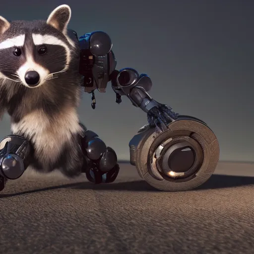 Image similar to a robot racoon, octane render, realistic