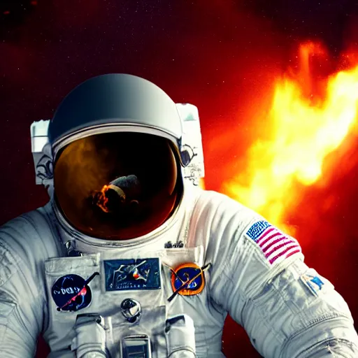 Prompt: astronaut smoking a joint in space, and the earth on fire, 8 k, octane