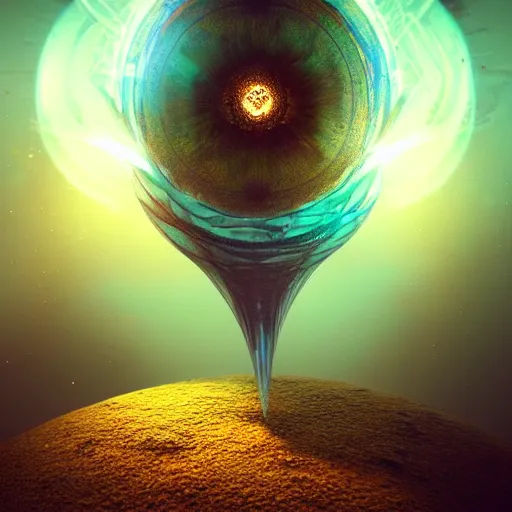 Image similar to within a flower the whole and finite capsule apparent with awe the apparition, an idea seep's into infinity highly detailed in volumetric latent space, golden turquoise steampunk, high contrast cinematic light, mystical shadows, sharp focus, divine realm of gods, octane render, artist by greg rutkowski,