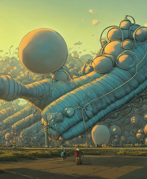 Prompt: inflated industrial plant made from obese isopod mollusk octopus, in the style of puffy spaceship, giant botany, partly cloudy, spooky, dramatic lighting, by geof darrow, bill sienkiewicz, dan mumford, yusuke murata, makoto shinkai, ross tran, cinematic, unreal engine, cel shaded, featured on artstation, pixiv