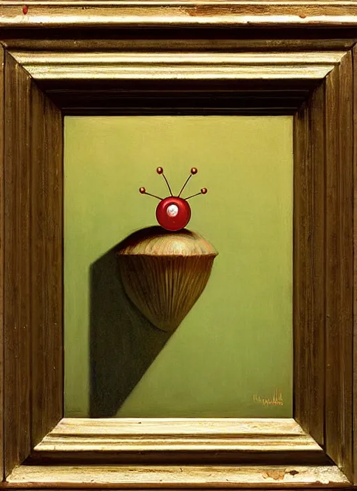 Prompt: Oil painting - a regular earthworm with a tiny little crown peeking out form a hole, Masterpiece, Edward Hopper, Mark Ryden, Wolfgang Lettl highly detailed, hints of Yayoi Kasuma