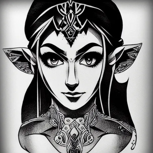 Image similar to tattoo design, stencil, portrait of princess zelda by artgerm,