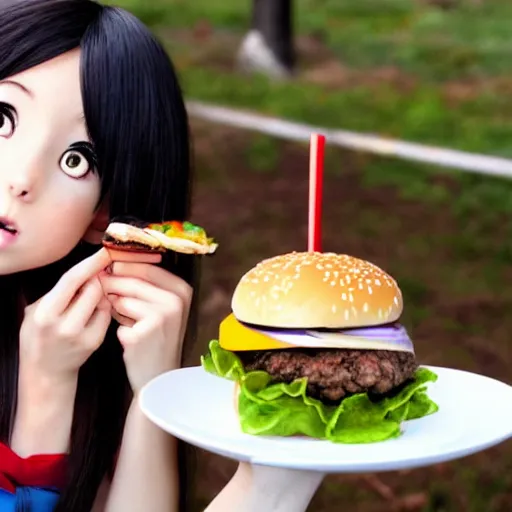 Prompt: anime girl eating a burger