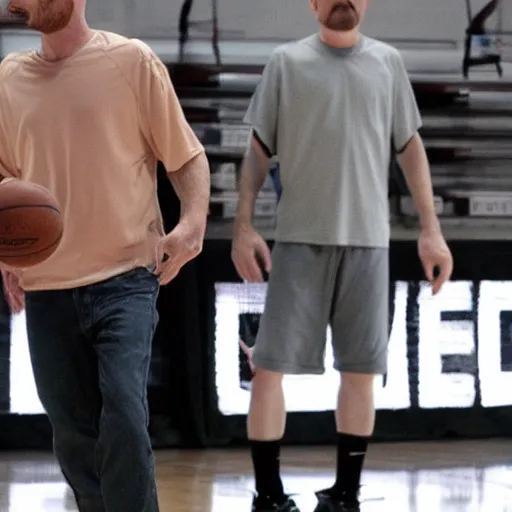 Prompt: Jesse Pinkman and Walter White play basketball together