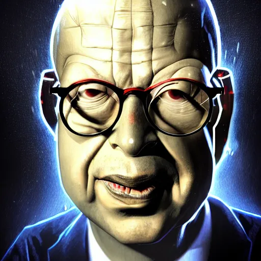 Prompt: uhd photorealistic dark scifi illustration portrait of klaus schwab wearing bizarre voodoo makeup, reading necronomicon. cinematic lighting, mad scientist style. golden ratio, accidental renaissance. in the style of akira toriyama, beksisnski, and amano and karol bak, scifi, fantasy, hyper detailed. concept art. trending on artstation