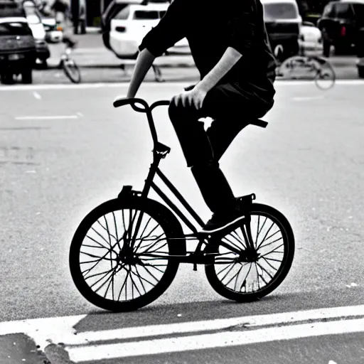 Image similar to Man riding a comically tiny bicycle