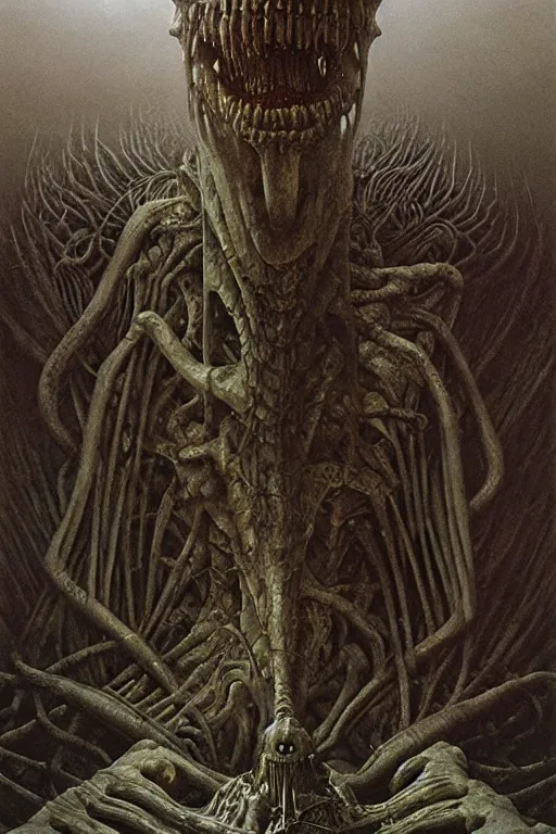 Image similar to eaten by giger, zdzisław beksinski, greg rutkowski, maxim verehin