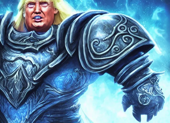 Image similar to donald trump as arthas in world of warcraft