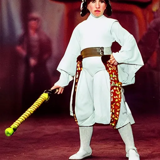 Prompt: princess Leia, dressed as a children's bull fighter