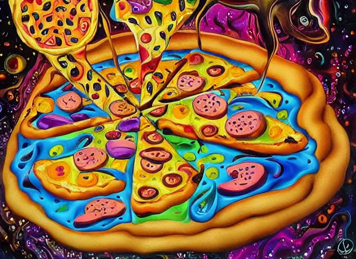 Image similar to award - winning masterpiece. psychedelic artwork in the theme of pizza. trending on artstation. by salvador dali