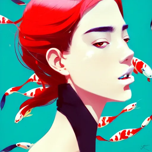 Image similar to a ultradetailed beautiful panting of a stylish woman surrounded by floating koi fish, by conrad roset, greg rutkowski and makoto shinkai, trending on artstation