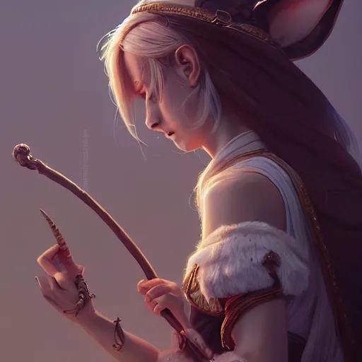 Image similar to a female rabbitfolk wizard with a staff, fine art, award winning, intricate, elegant, sharp focus, cinematic lighting, highly detailed, digital painting, 8 k concept art, art by guweiz and z. w. gu, masterpiece, trending on artstation, 8 k