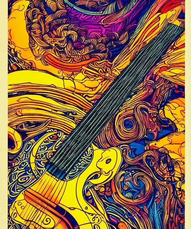 Prompt: beautiful colorful hyperrealist highly detailed psychedelic music poster, high contrast colored wood engraving, trending on artstation 8 k