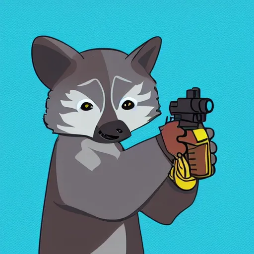 Image similar to logo of a racoon holding a laser gun, digital art , 4K