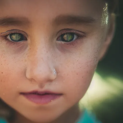 Image similar to a portrait of an girl's face. depth of field. lens flare