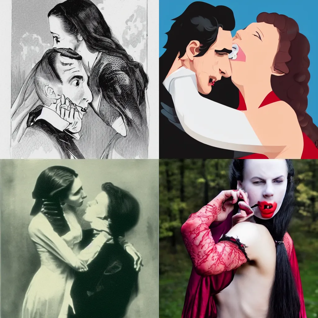 Prompt: count dracula biting neck of a beautiful female