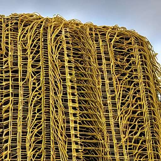 Prompt: mc escher building in london covered in spaghetti