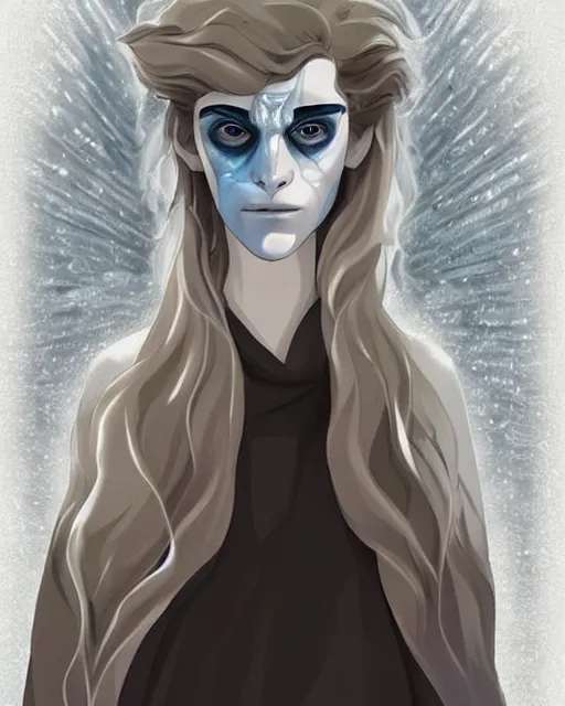 Image similar to portrait of a white marble statue adorned with silver and diamonds of emma watson as a white walker from game of thrones, digital art by studio ghibli, beautiful, cute, anime artstyle, amazing lighting