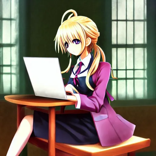 Image similar to marisa kirisame anime art, cafe, typing on laptop, touhou project