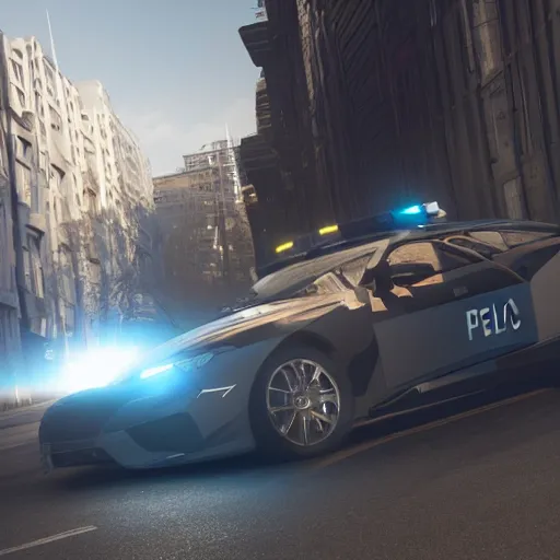 Image similar to police, 8 k uhd, unreal engine, reflected chrome octane render in the artstyle of greg rutkowski