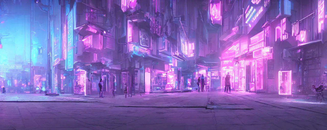 Prompt: paris cyberpunk, neon blue and pink, concept art, 4 k, unreal render