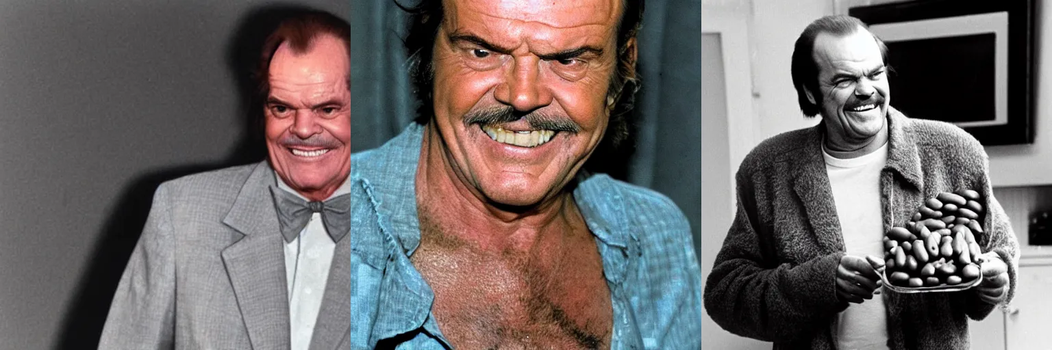 Prompt: Jack Nicholson covered in baked beans
