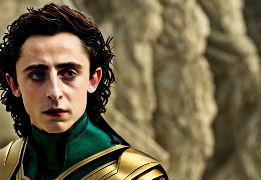 Image similar to timothée chalamet as loki in dune, cinematic