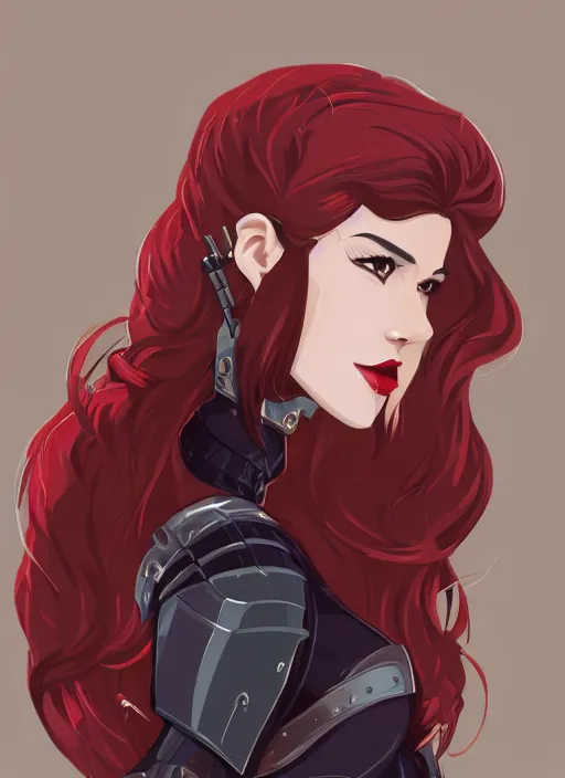 Image similar to a young woman in full plate armor with beautiful hair and red lips stages in a dramatic pose. she is a knight. clean cel shaded vector art. shutterstock. behance hd by lois van baarle, artgerm, helen huang, by makoto shinkai and ilya kuvshinov, rossdraws, illustration, art by ilya kuvshinov