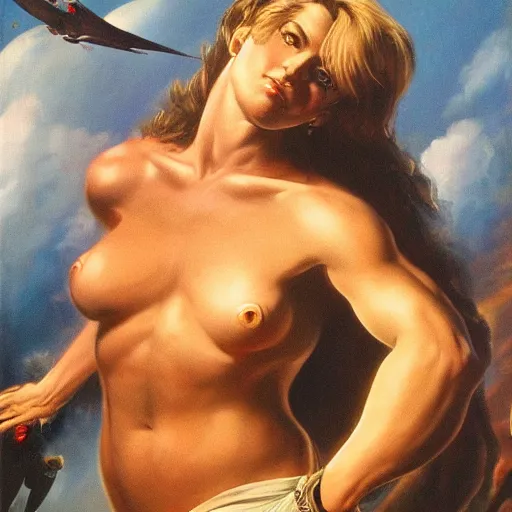 Image similar to Wikipedia administrator banning users in the style of Boris Vallejo