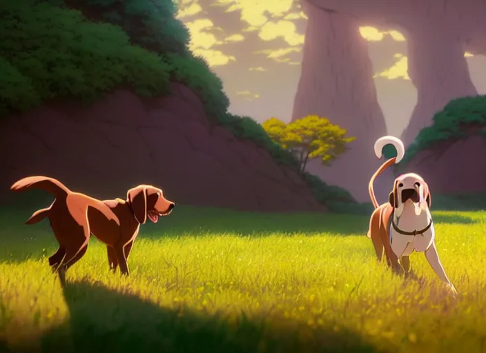 Image similar to a wholesome animation key shot of all brown pointer dog, studio ghibli, pixar and disney animation, sharp, rendered in unreal engine 5, anime key art by greg rutkowski, bloom, dramatic lighting