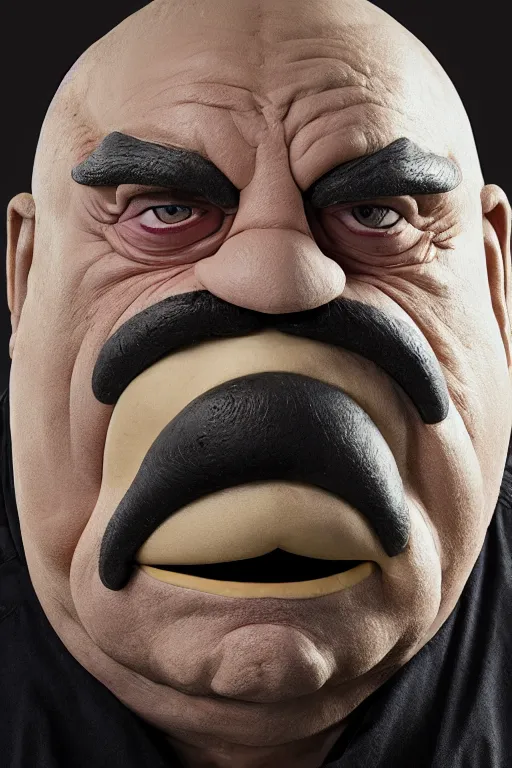 Image similar to award winning prosthetic makeup of wario, silicone prosthetics, danny devito. Faceoff syfy original programming, 4k image