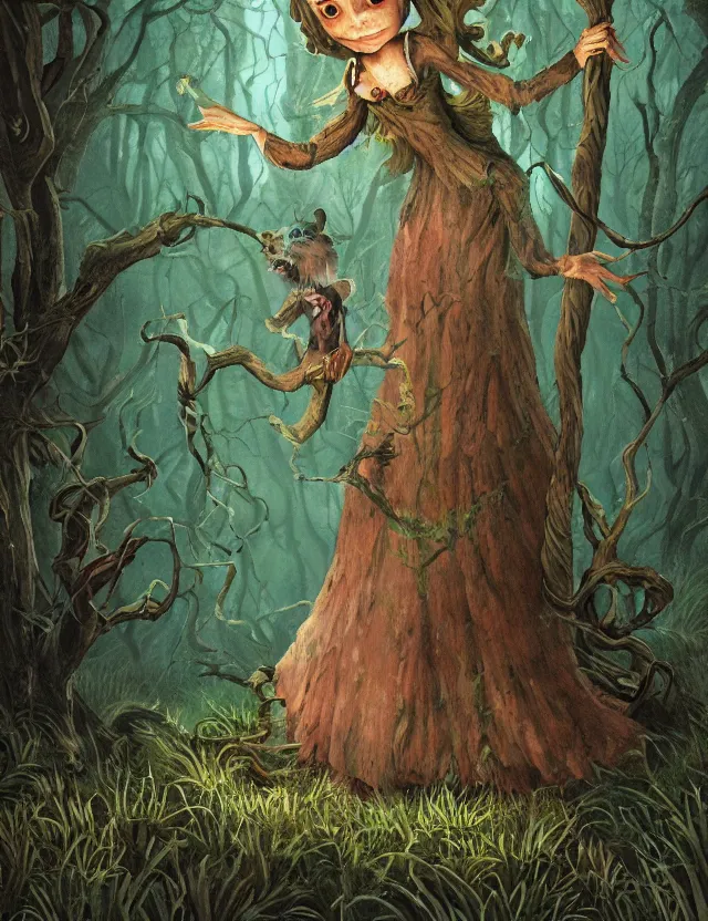 Image similar to witch of the lichen woods. this air brush painting by the beloved children's book illustrator has an interesting color scheme, plenty of details and impeccable lighting.