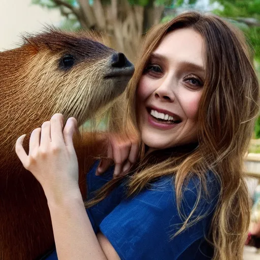 Image similar to elizabeth olsen with a capybara