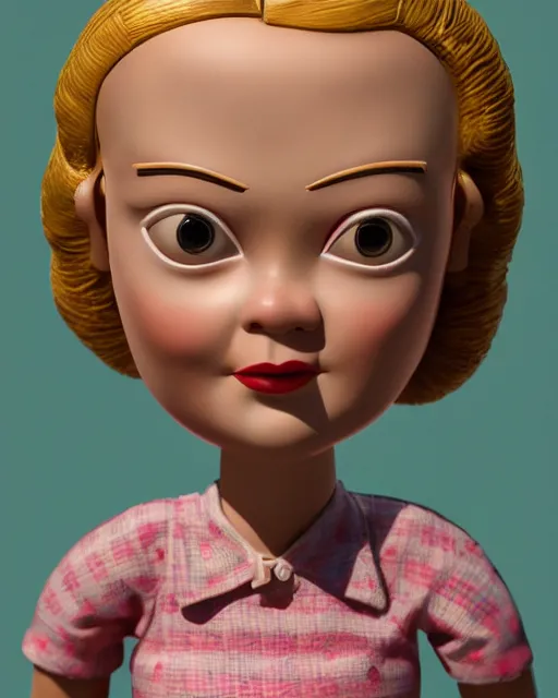 Prompt: closeup face profile portrait of a tin toy retro 1 9 5 0 s greta thunberg, bikini, depth of field, zeiss lens, fashion photoshoot by nicoletta ceccoli, mark ryden, lostfish, breathtaking, detailed and intricate environment, 8 k resolution, extremely detailed, beautiful, establishing shot, artistic, hyperrealistic, octane render