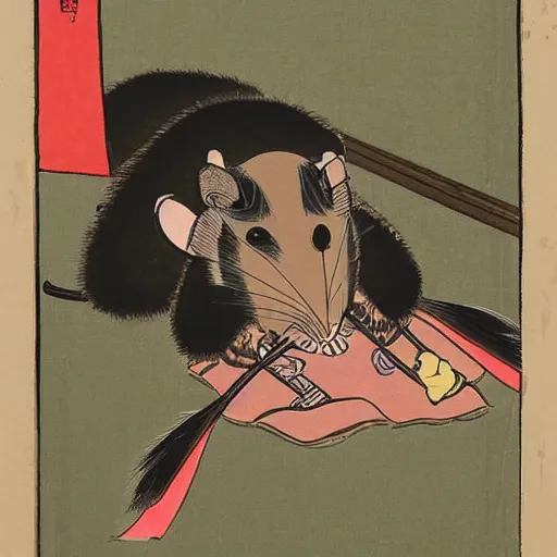 Image similar to a painting of a samurai rat in the style of ukiyo - e