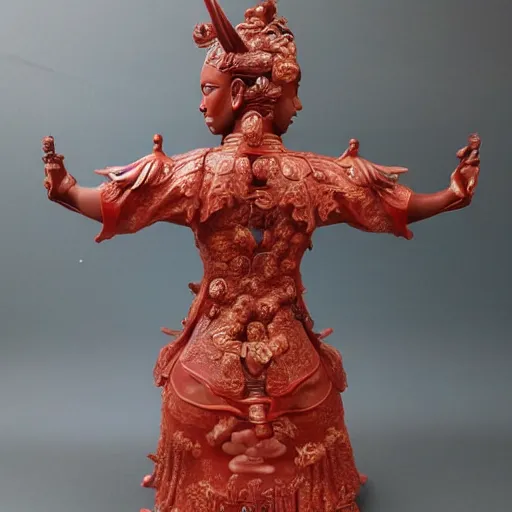 Prompt: museum princess portrait statue monument made from chinese porcelain brush face hand painted with iron red dragons full - length very very detailed by rutkowski symmetrical well proportioned